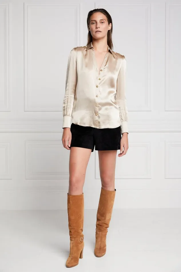 Women Shirts and Blouses Holland Cooper Silk VNeck Blouse Champagne Women Shirts and Blouses Holland Cooper Silk VNeck Blouse Champagne