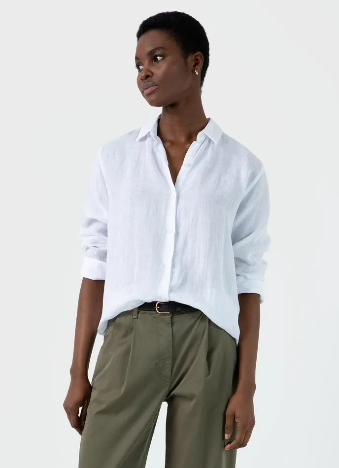 Women Shirts and Blouses ussunspel Linen Shirt White