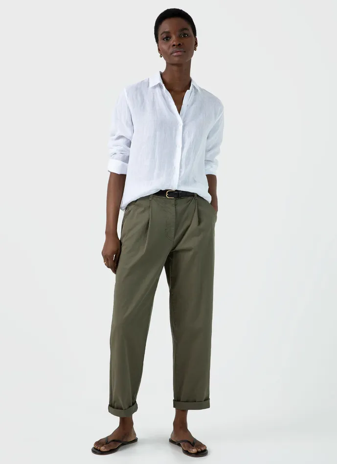 Women Shirts and Blouses ussunspel Linen Shirt White