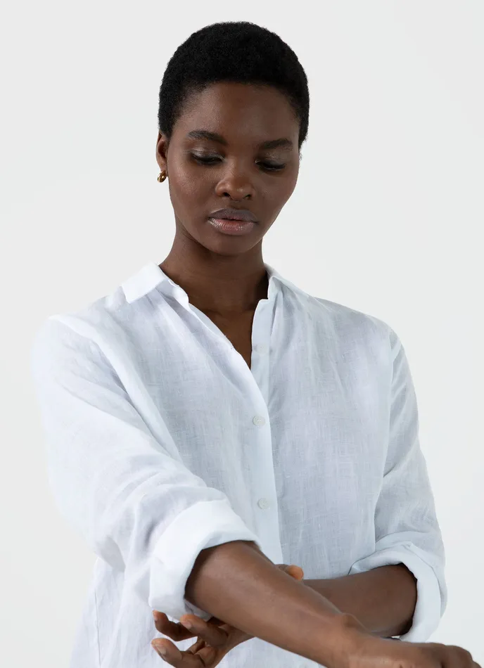 Women Shirts and Blouses ussunspel Linen Shirt White