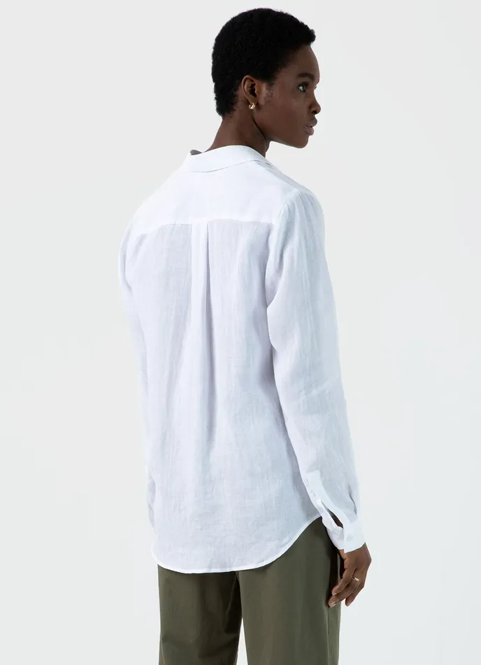 Women Shirts and Blouses ussunspel Linen Shirt White