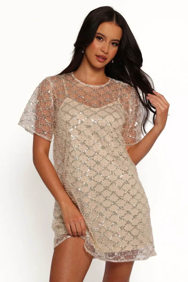 Women Silvie Mini Dress Light Taupe Winter Dresses Petal and Pup