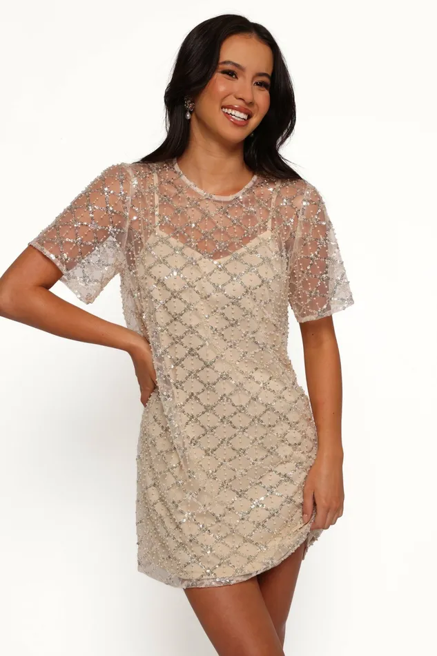 Women Silvie Mini Dress Light Taupe Winter Dresses Petal and Pup