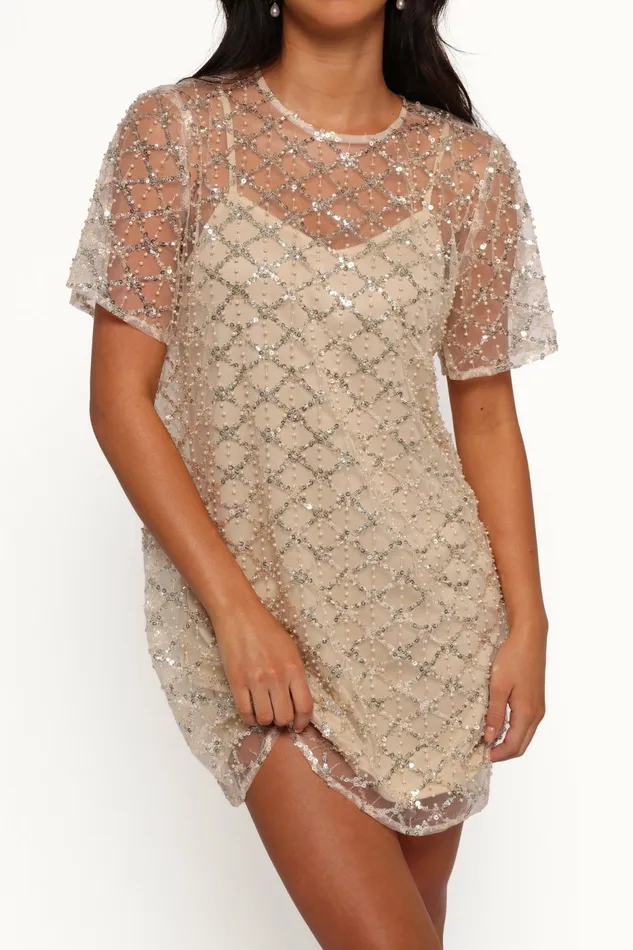 Women Silvie Mini Dress Light Taupe Winter Dresses Petal and Pup