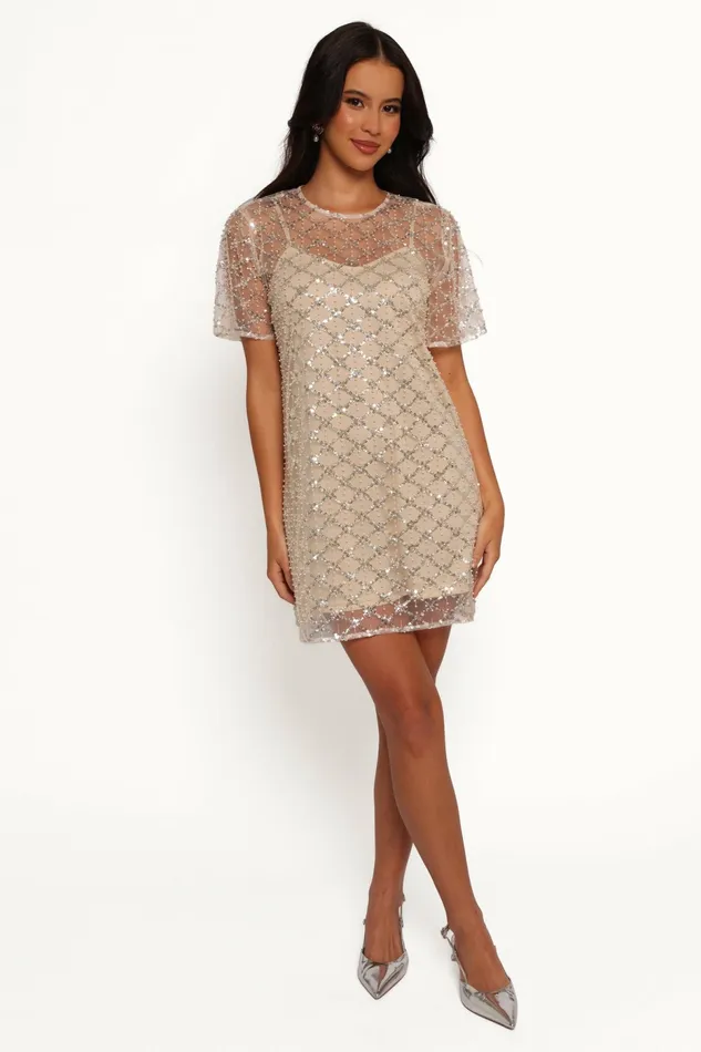 Women Silvie Mini Dress Light Taupe Winter Dresses Petal and Pup
