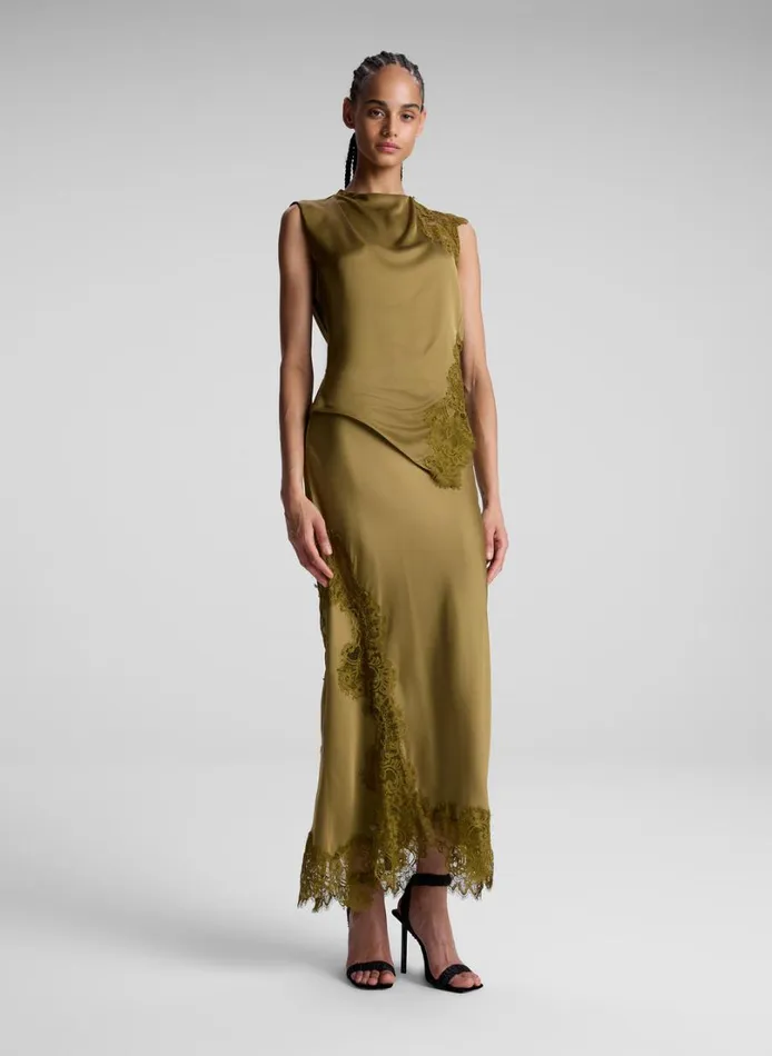 Women Skirts ALC Olivia Satin And Lace Midi Skirt Pyrite