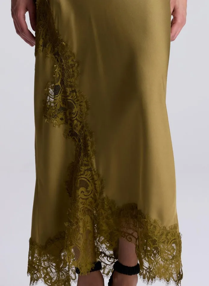 Women Skirts ALC Olivia Satin And Lace Midi Skirt Pyrite