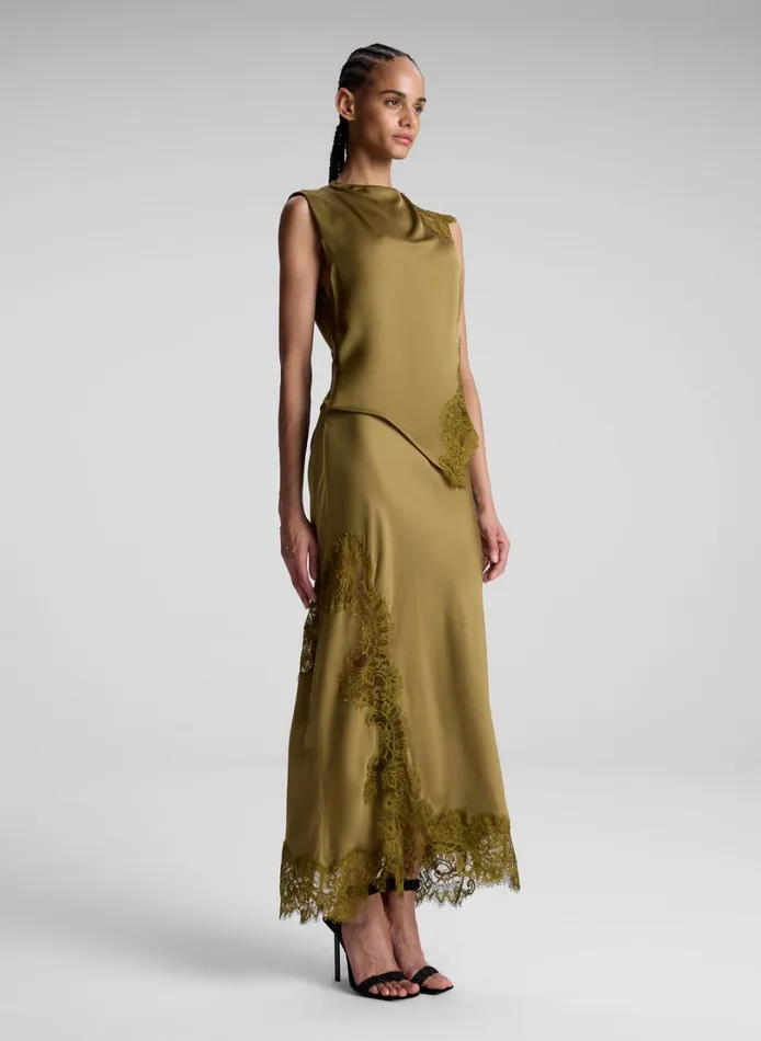 Women Skirts ALC Olivia Satin And Lace Midi Skirt Pyrite
