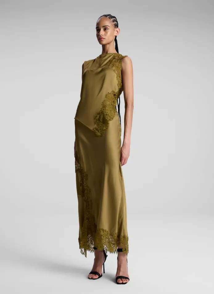Women Skirts ALC Olivia Satin And Lace Midi Skirt Pyrite