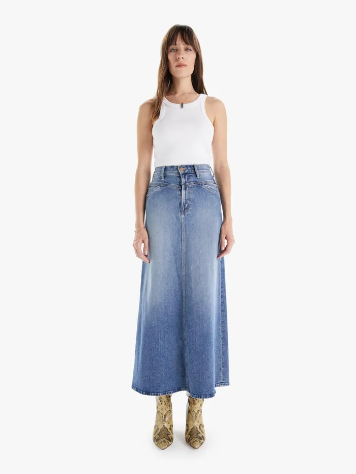Women Skirts Mother Denim The Yoke Front Circle Maxi Skirt Medium Blue