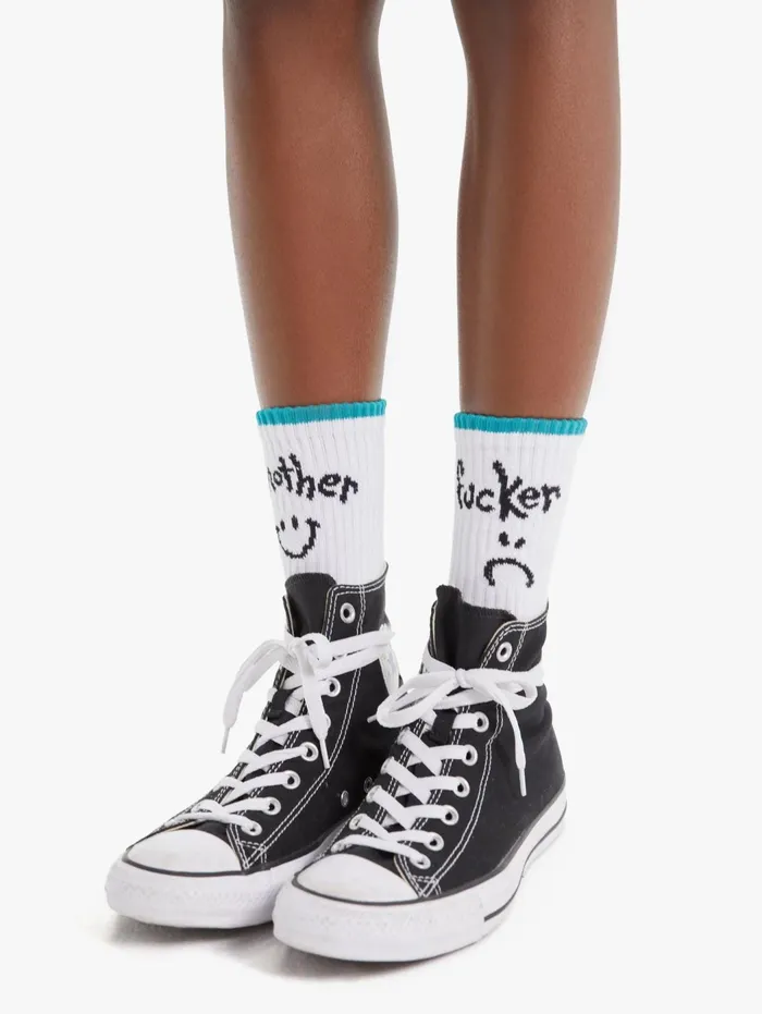 Women SocksLaces Mother Denim Baby Steps White