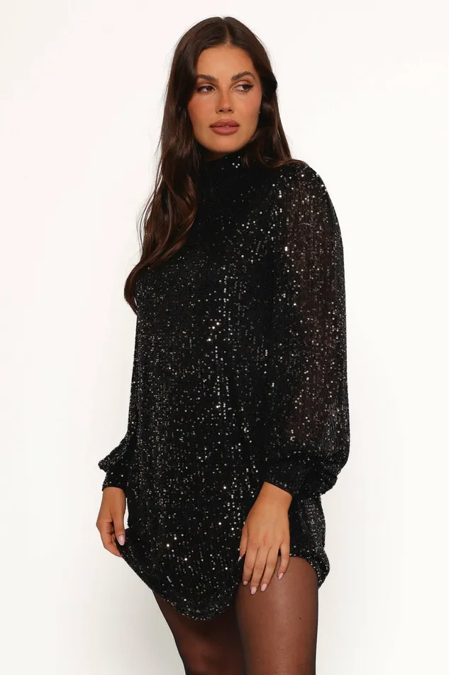 Women Springfield Mini Dress BlackGold Long Sleeve Dresses Petal and Pup