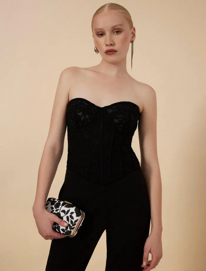 Women Strapless Bustier Top Black BCBG Tops