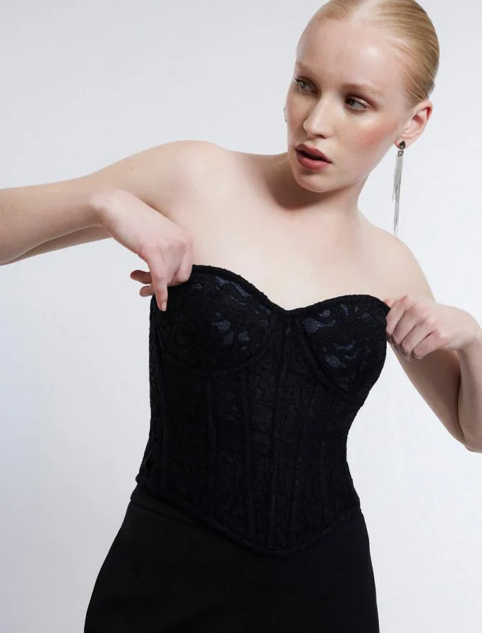 Women Strapless Bustier Top Black BCBG Tops Women Strapless Bustier Top Black BCBG Tops