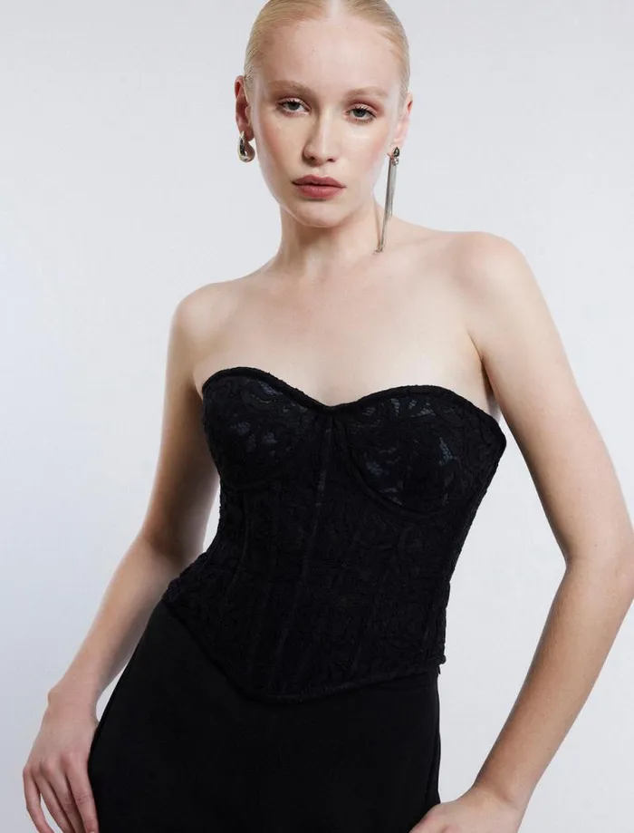 Women Strapless Bustier Top Black BCBG Tops Women Strapless Bustier Top Black BCBG Tops