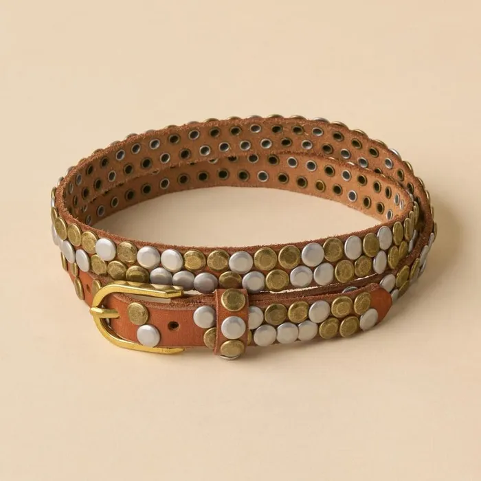 Women Studded Paths Belt Brown Sundance Catalog Belts
