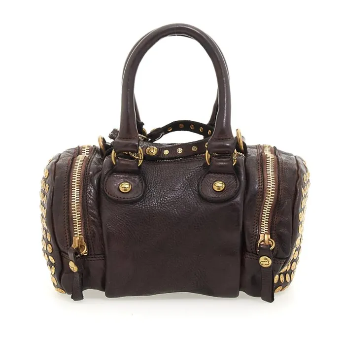 Women Studs Leather Bags Brown Campomaggi Handbags