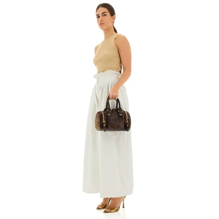 Women Studs Leather Bags Brown Campomaggi Handbags