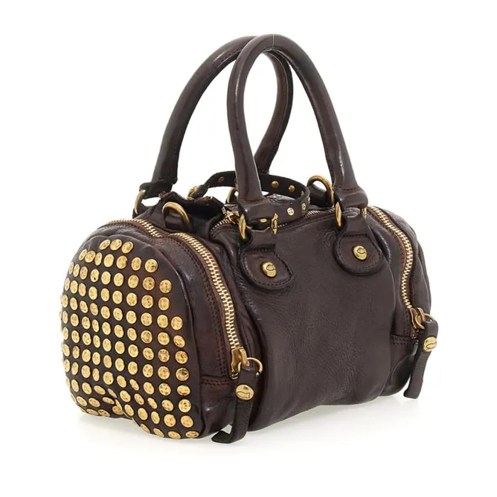 Women Studs Leather Bags Brown Campomaggi Handbags