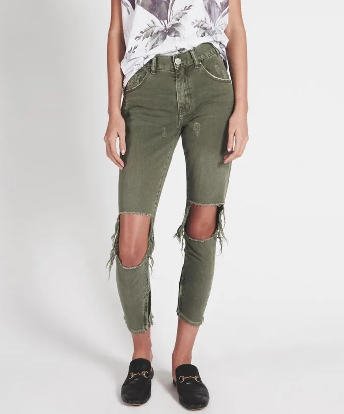 Women SUPER KHAKI HIGH WAIST FREEBIRDS SKINNY PANT One Teaspoon Bottoms