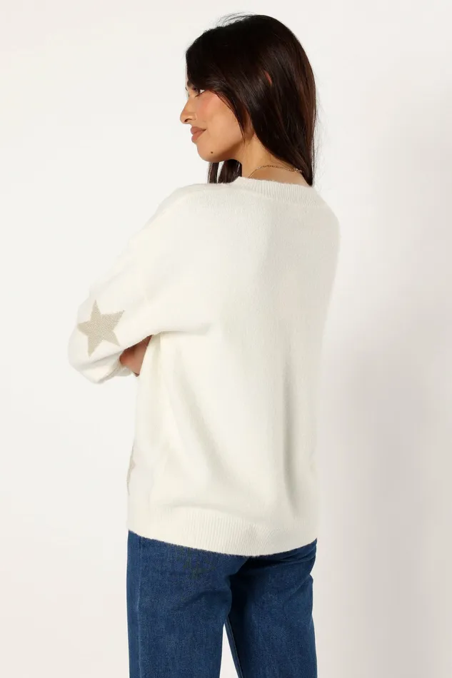 Women Sweaters Petal and Pup Rosalina Crewneck Shimmer Star Knit Sweater Cream