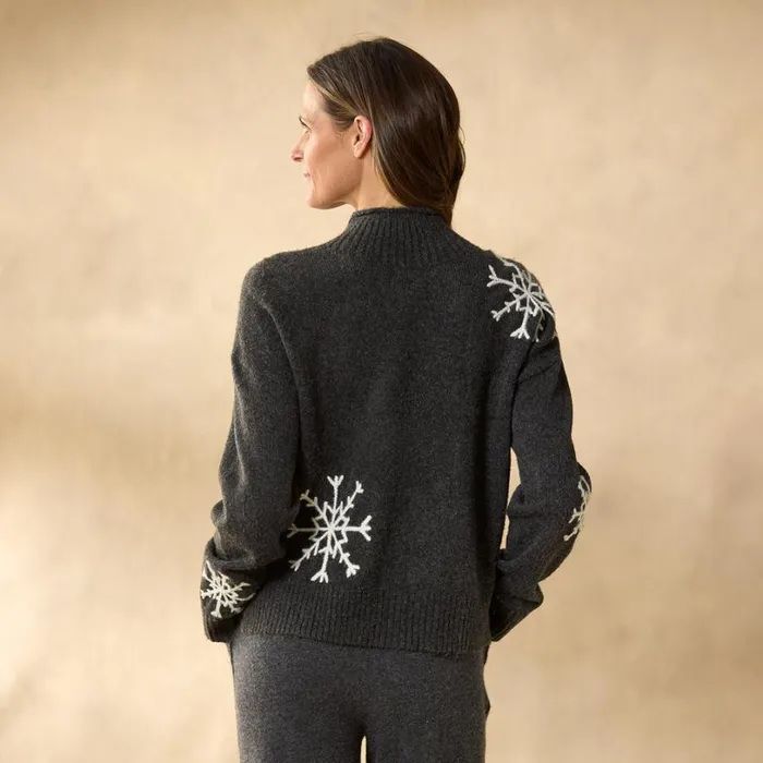 Women Sweet Snowflake Sweater Petite Charcoal Sundance Catalog Petite Styles