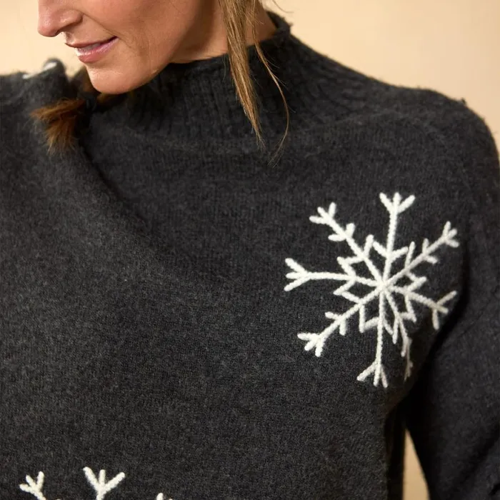 Women Sweet Snowflake Sweater Petite Charcoal Sundance Catalog Petite Styles