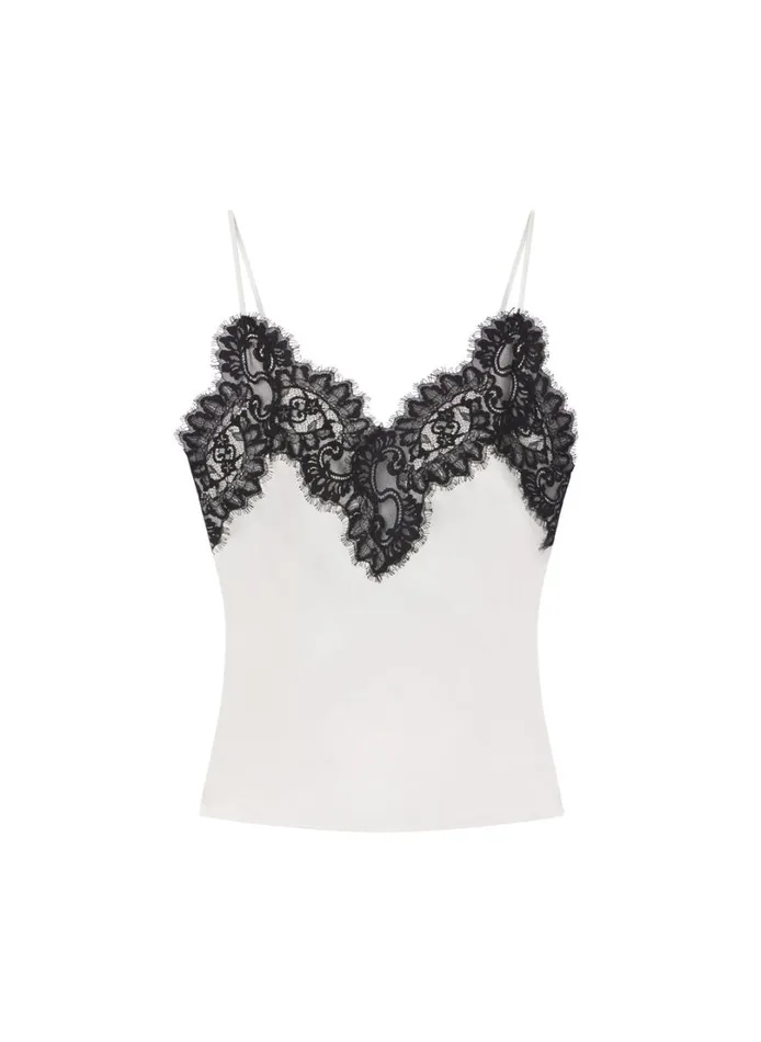 Women Tees and Tanks ALC Lennon Satin And Lace Camisole Top Pearlblack