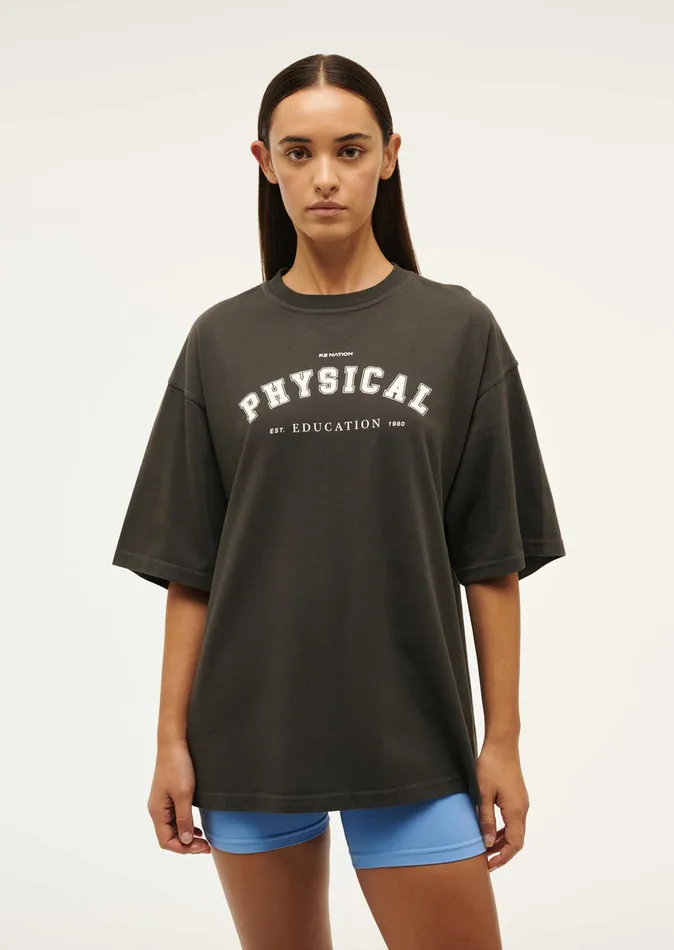 Women Tees PE Nation PHYSICAL OVERSIZED TEE IN WASHED BLACK