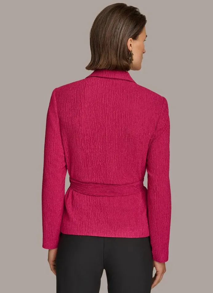 Women TEXTURE BELTED WRAP JACKET Cactus Flower Donna Karan New York Sweaters And Tops