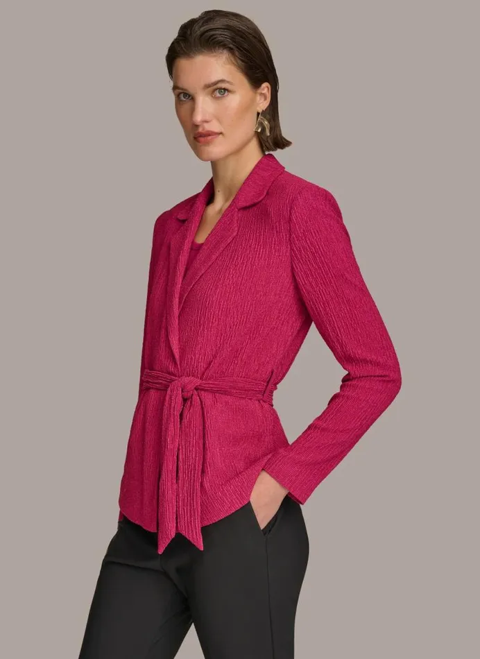Women TEXTURE BELTED WRAP JACKET Cactus Flower Donna Karan New York Sweaters And Tops