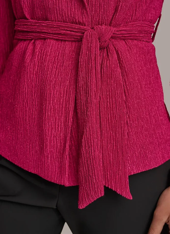 Women TEXTURE BELTED WRAP JACKET Cactus Flower Donna Karan New York Sweaters And Tops