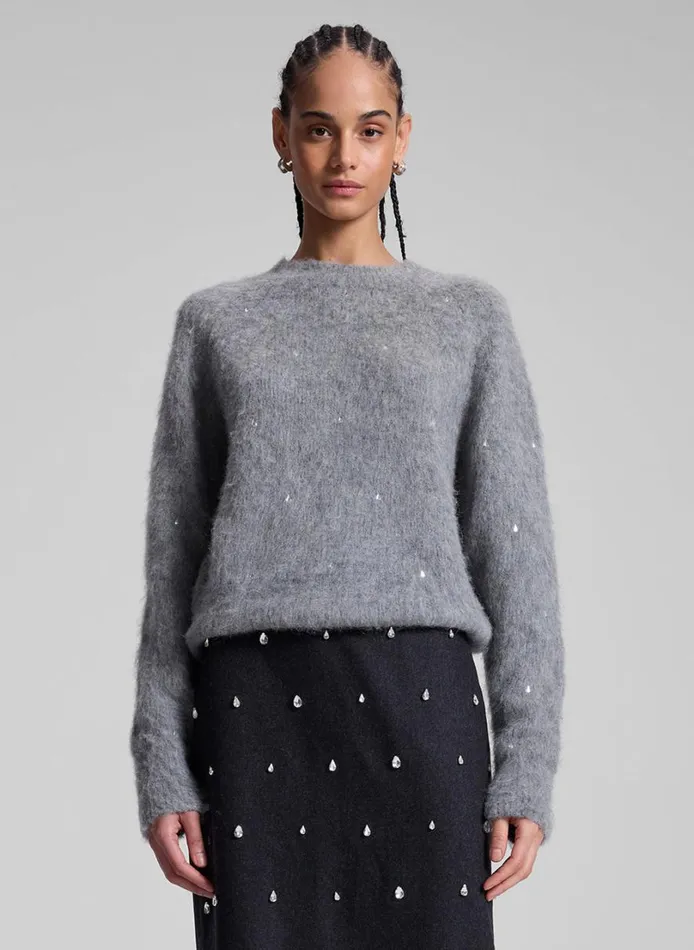Women Tops ALC Frankie Wool Cashmere Embellished Sweater Medium Heather Grey