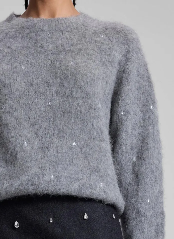 Women Tops ALC Frankie Wool Cashmere Embellished Sweater Medium Heather Grey