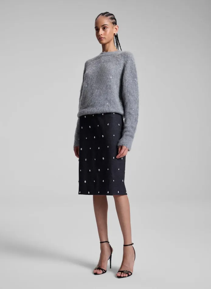 Women Tops ALC Frankie Wool Cashmere Embellished Sweater Medium Heather Grey