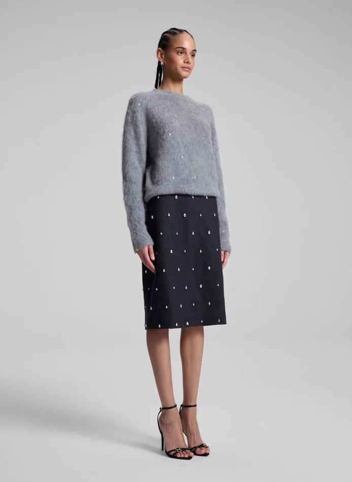 Women Tops ALC Frankie Wool Cashmere Embellished Sweater Medium Heather Grey