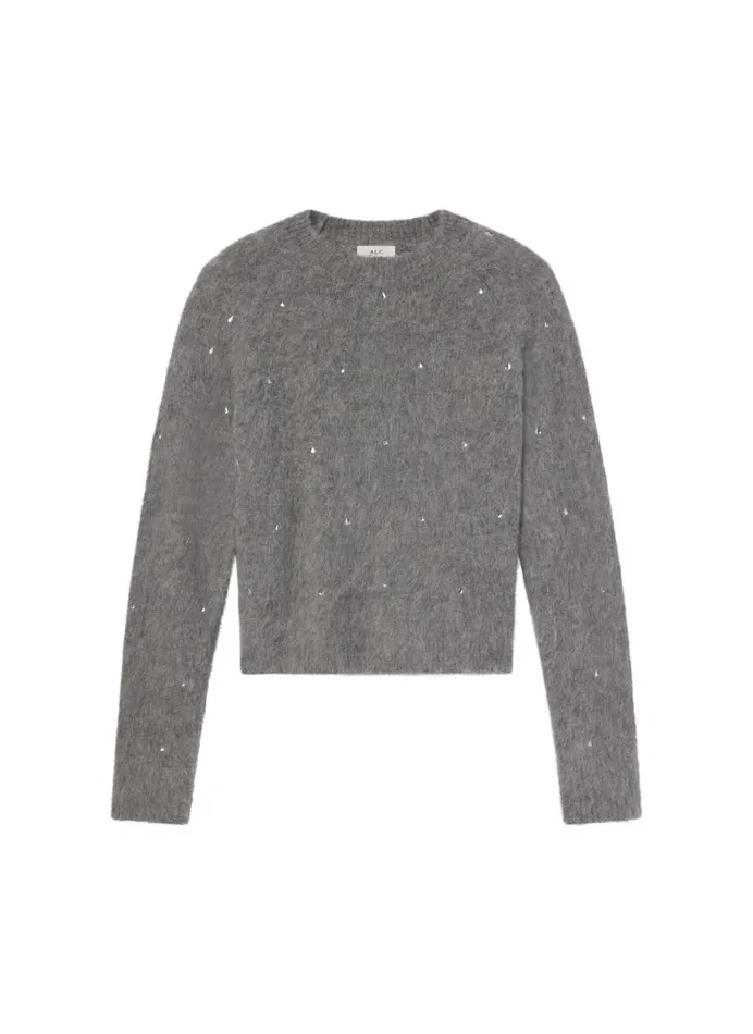 Women Tops ALC Frankie Wool Cashmere Embellished Sweater Medium Heather Grey