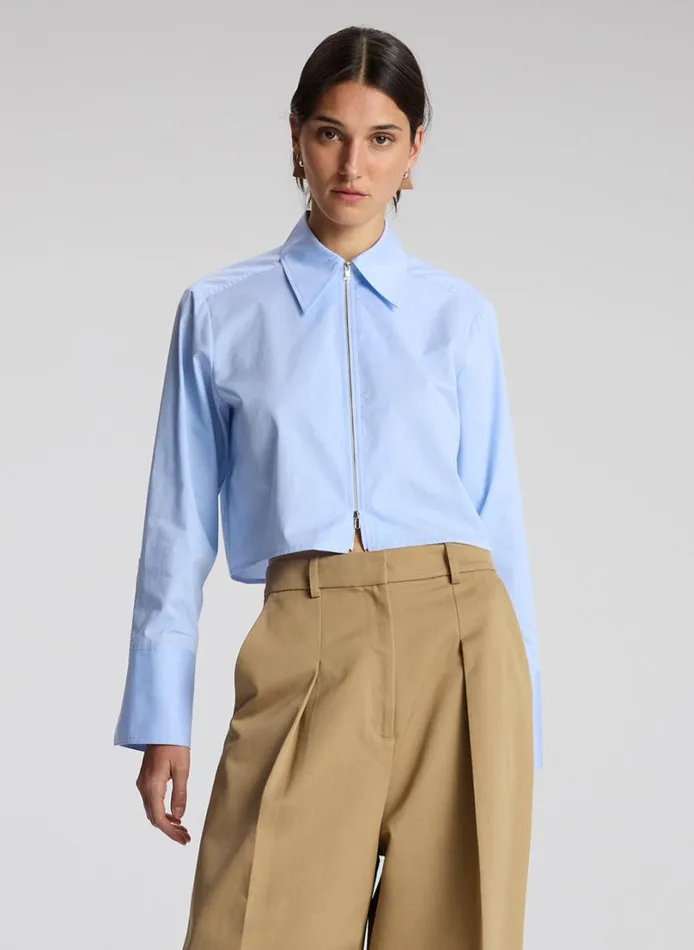 Women Tops ALC Jill Cotton Zip Top Sky Blue