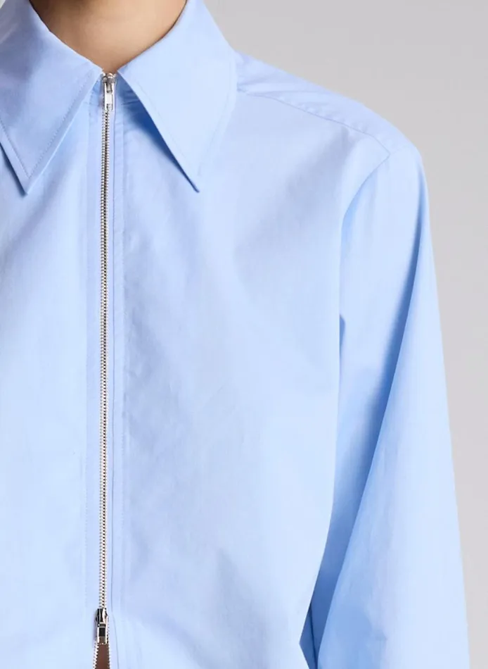 Women Tops ALC Jill Cotton Zip Top Sky Blue