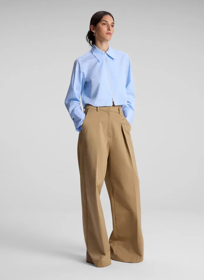 Women Tops ALC Jill Cotton Zip Top Sky Blue