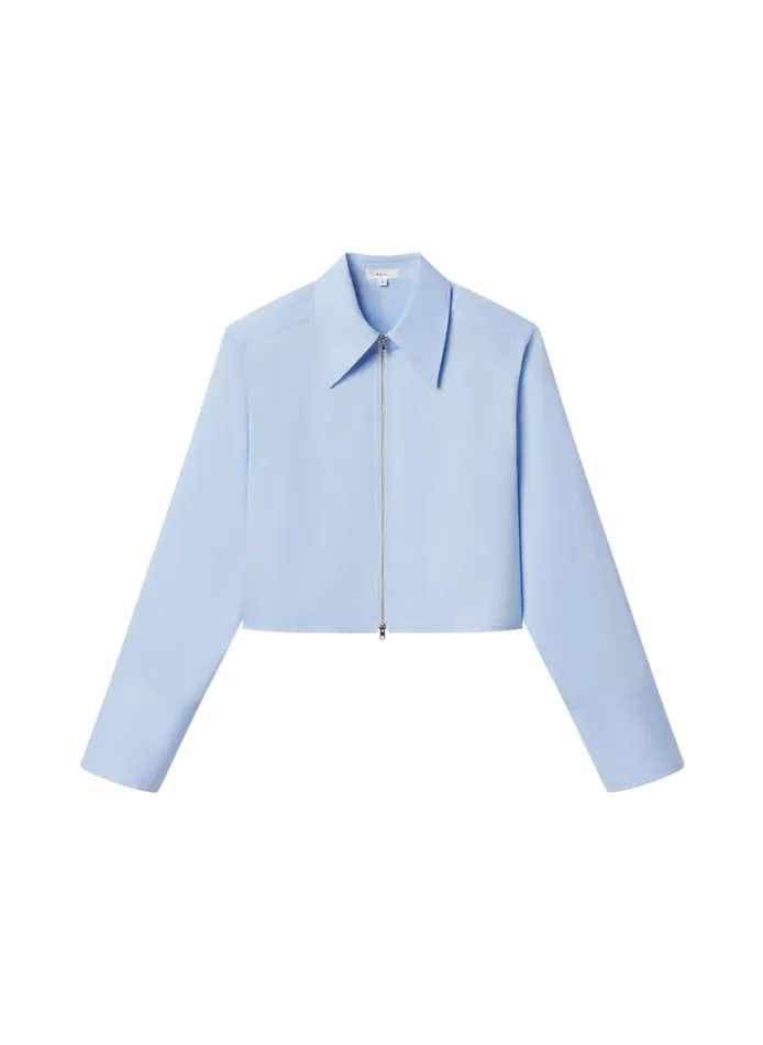 Women Tops ALC Jill Cotton Zip Top Sky Blue