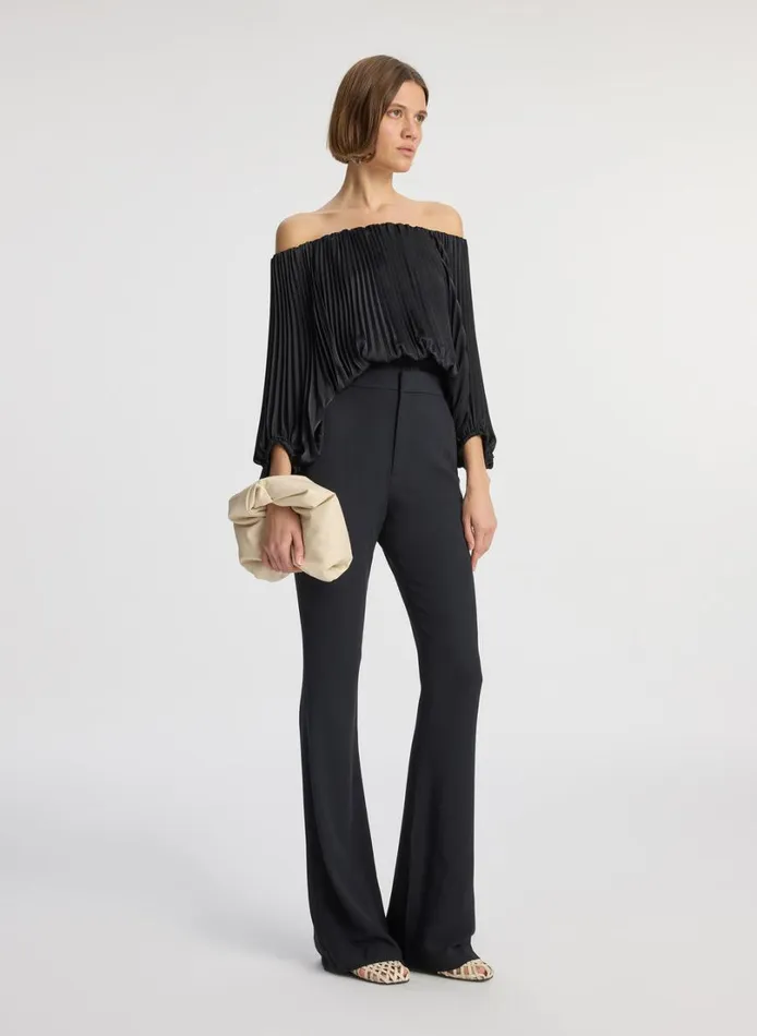 Women Tops ALC Sienna Satin Pleated Off Shoulder Top Black