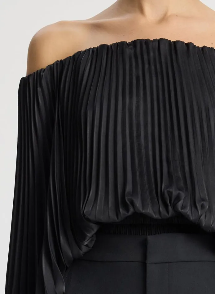 Women Tops ALC Sienna Satin Pleated Off Shoulder Top Black