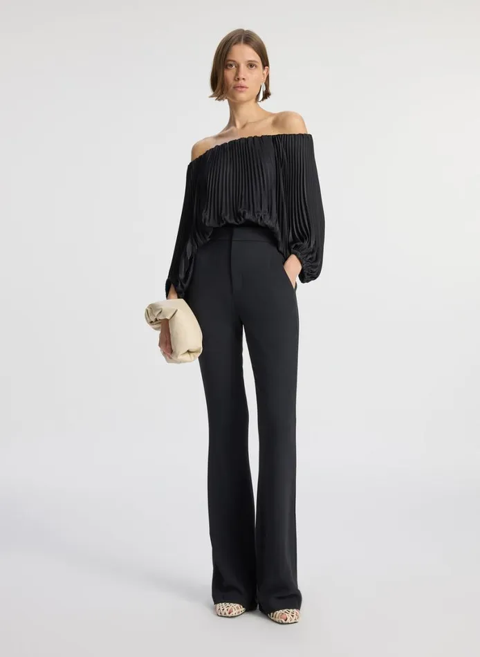Women Tops ALC Sienna Satin Pleated Off Shoulder Top Black