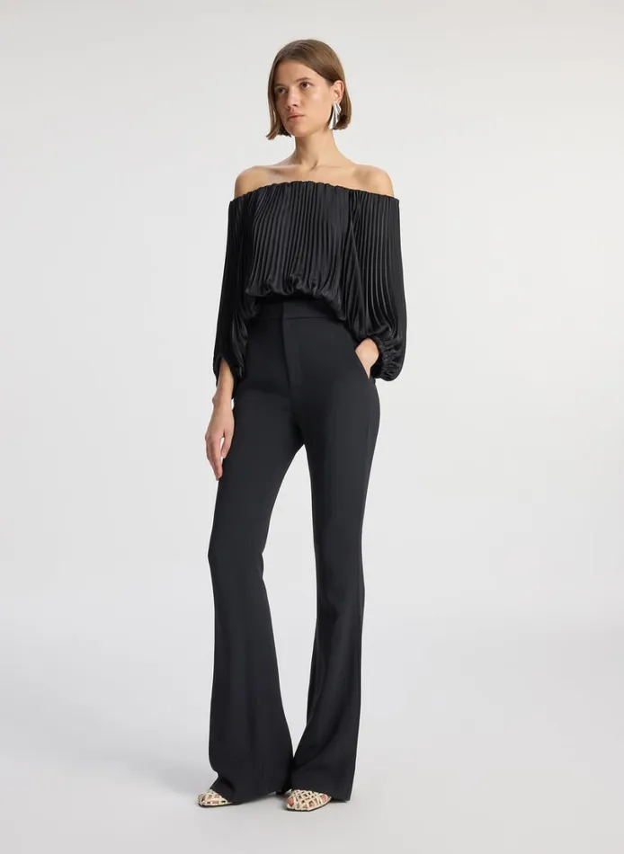 Women Tops ALC Sienna Satin Pleated Off Shoulder Top Black