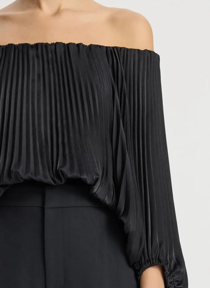 Women Tops ALC Sienna Satin Pleated Off Shoulder Top Black