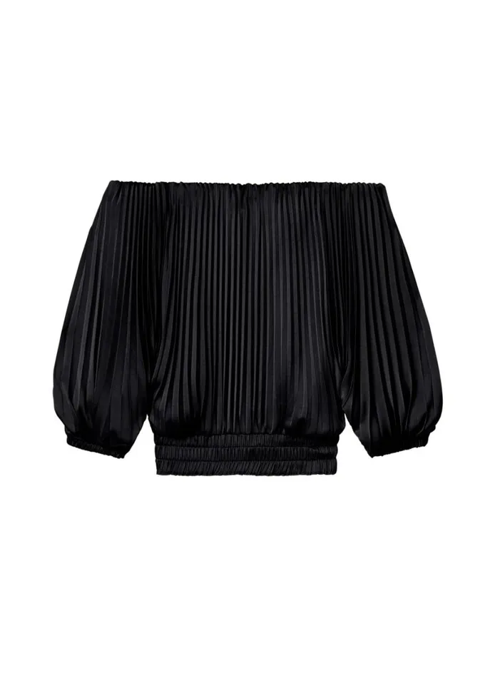 Women Tops ALC Sienna Satin Pleated Off Shoulder Top Black
