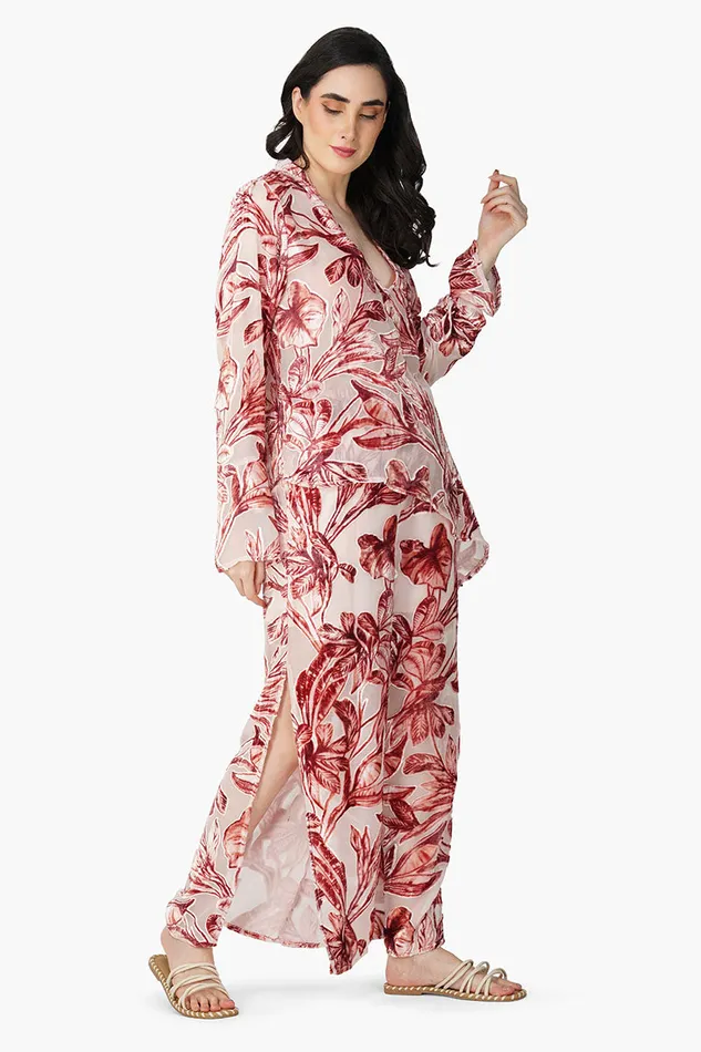 Women Tops America and Beyond Leaf Velvet Burntout High Low Top