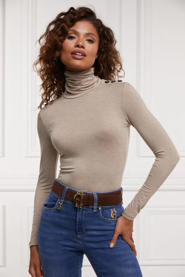 Women Tops Holland Cooper Essential Roll Neck Oatmeal