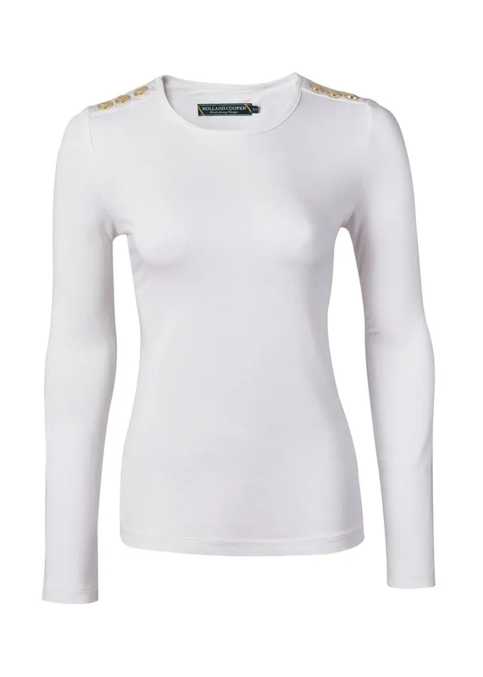 Women Tops Holland Cooper Long Sleeve Crew Neck Tee White